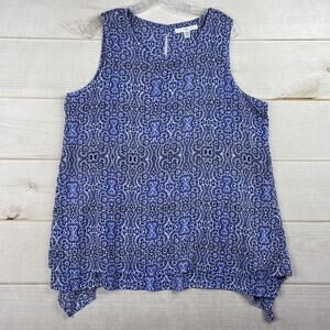 Fever Blouse Womens XL Blue Geometric Sleeveless Asymmetrical Layered Colorful